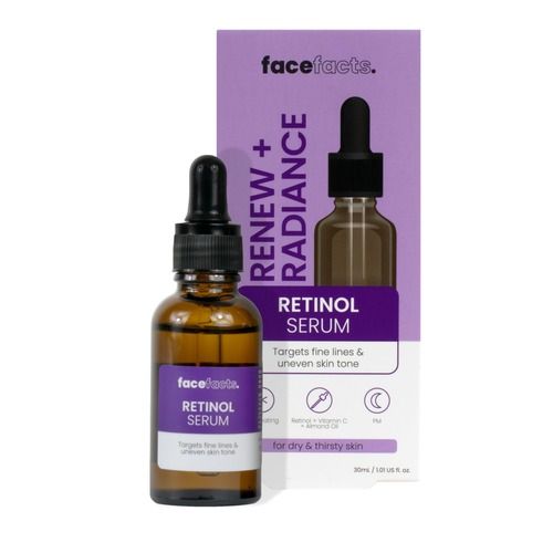 Face Facts Renew + radiance Retinol serum targets fine lines and uneven skin tone