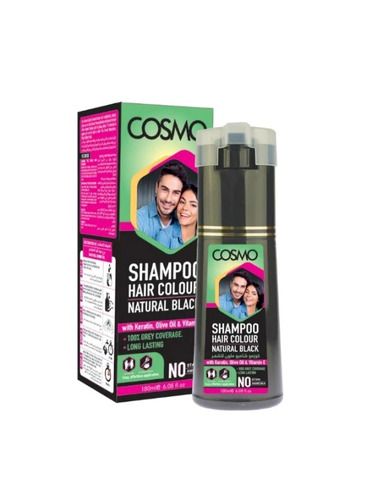 Cosmo Natural black hair colour shampoo 100% grey hair coverage with keratin, olive oil and vitamin E