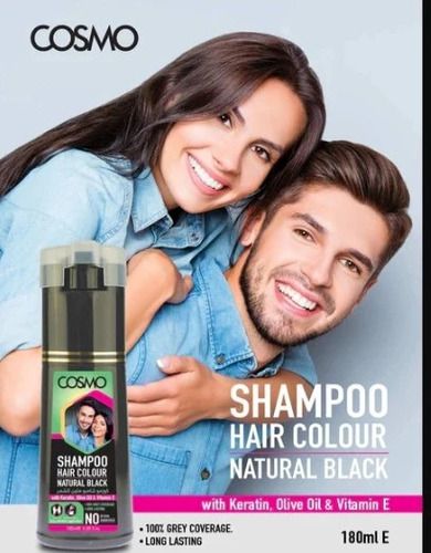 Cosmo Natural black hair colour shampoo 100% grey hair coverage with keratin, olive oil and vitamin E