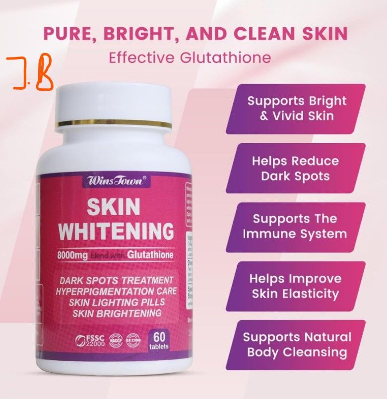 Skin Whitening by Winstown 60 Pills.8000MG GLUTATHIONE – Packed with Glutathione, one of the most powerful antioxidants, helps maintain young looking and smooth wrinkle free skin