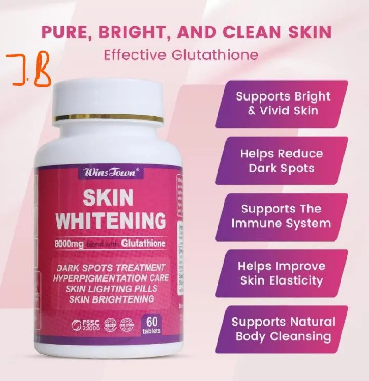 Skin Whitening by Winstown 60 Pills.8000MG GLUTATHIONE – Packed with Glutathione, one of the most powerful antioxidants, helps maintain young looking and smooth wrinkle free skin