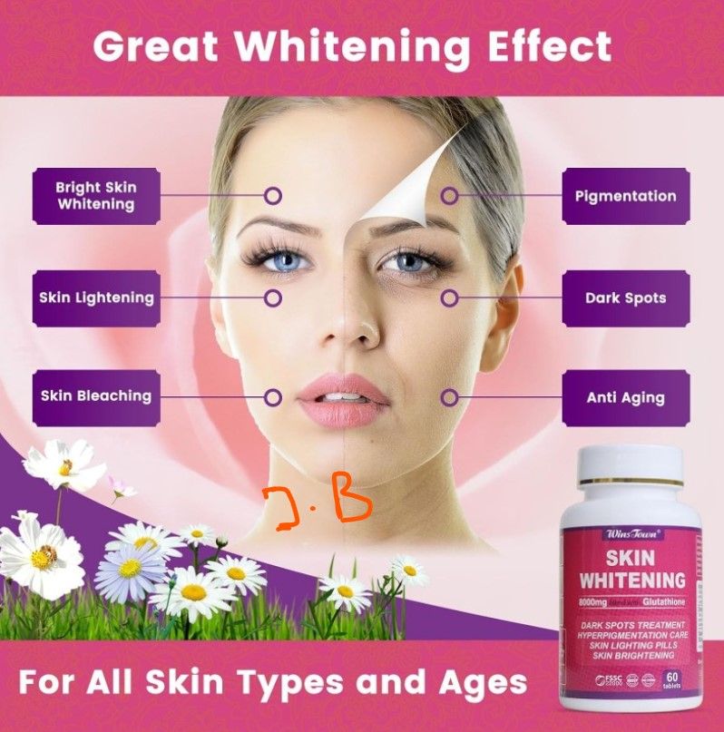 Skin Whitening by Winstown 60 Pills.8000MG GLUTATHIONE – Packed with Glutathione, one of the most powerful antioxidants, helps maintain young looking and smooth wrinkle free skin