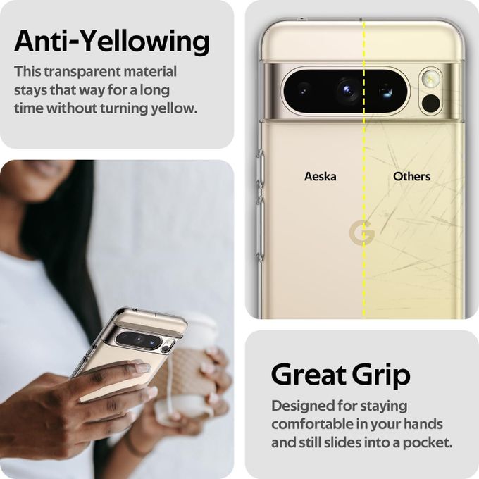 Shockproof Gel Rubber Soft Silicone Protective Phone Case Cover for Google Pixel 8 Pro (Clear)