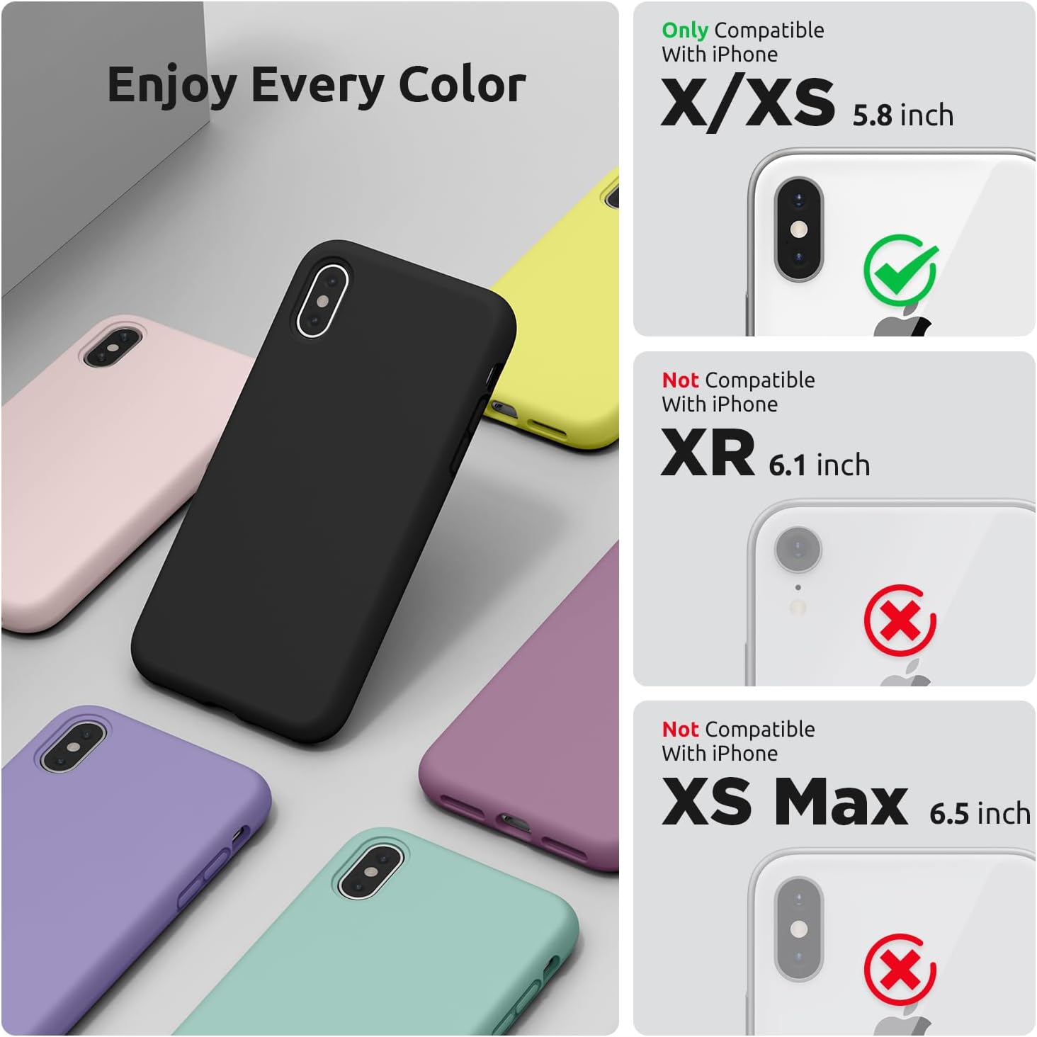 For iPhone X/XS Case, Soft Liquid Silicone Slim Rubber Full Body Protective iPhone X/XS Case/Cover