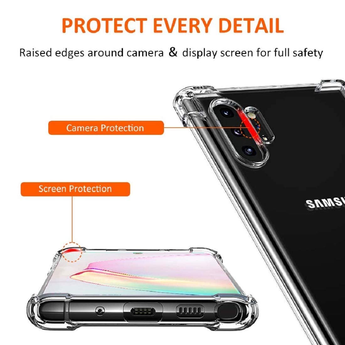 Clear Back Case for Samsung Galaxy Note 10 Plus Back Cover Slim Clear Camera Protection Anti-Slip Grip