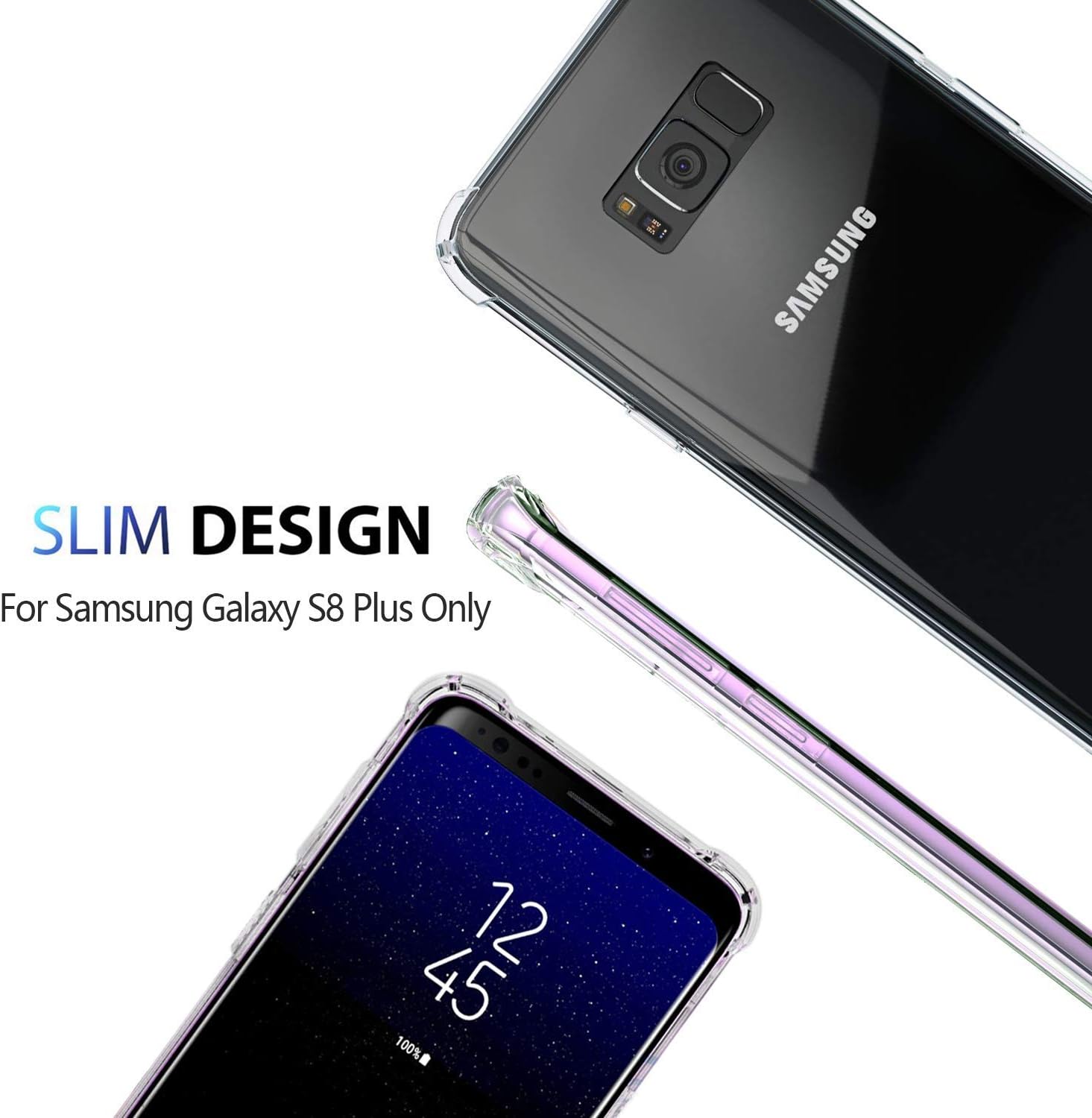 Clear slim Back cover Case for Samsung Galaxy S8 plus/S8+ Camera Protection Anti-Slip Grip