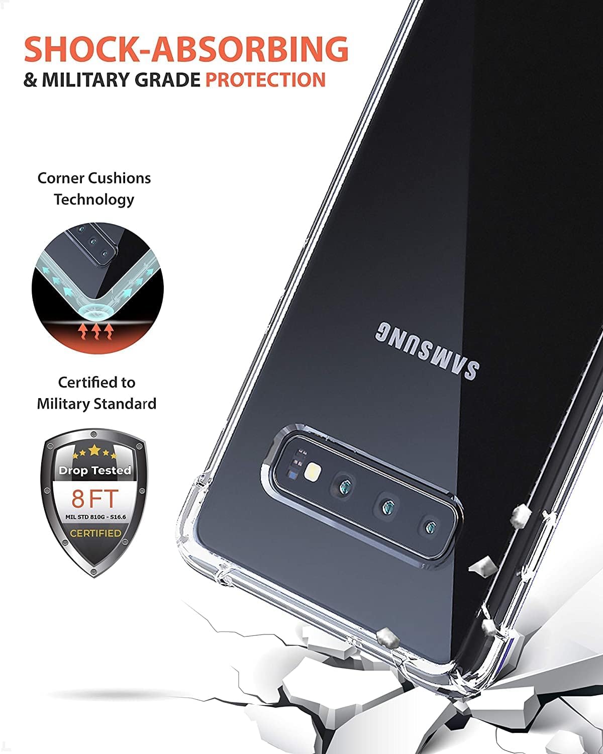 Clear slim Back cover Case for Samsung Galaxy S10 plus Camera Protection Anti-Slip Grip