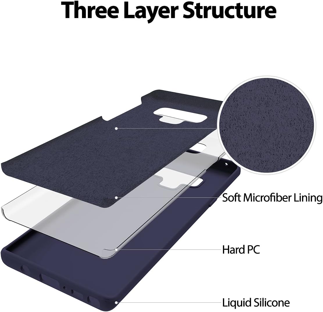 Liquid Silicone Case/cover for Samsung Galaxy Note 9. Jelly Rubber Bumper Case with inside Soft Microfiber Lining