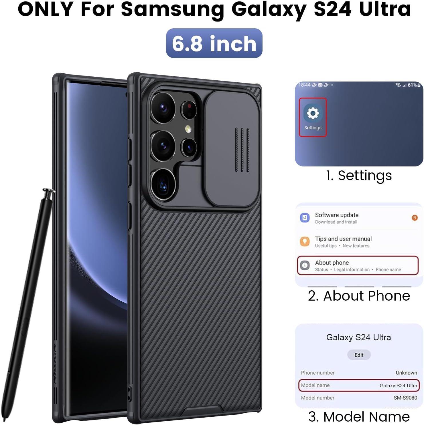 Nillkin Galaxy S24 Ultra Case with Camera Cover, CamShield Pro for Samsung S24 Ultra 5G Phone Case, Slim Fit Thin Shockproof Cover