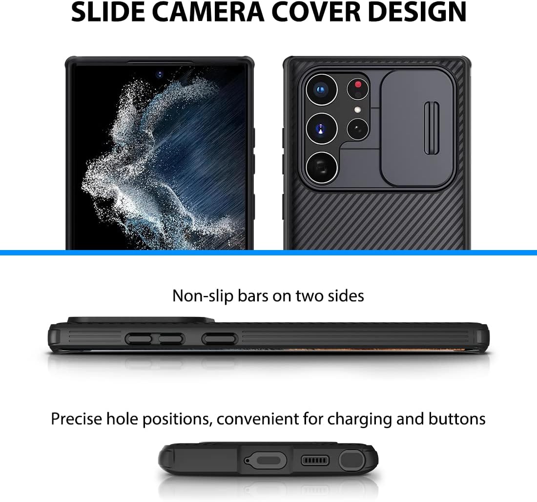 Nillkin Phone Case 2022, CamShield Pro Case with Slide Camera Cover, Slim Case for Samsung s22 ultra 5g case 6.8'' - Black
