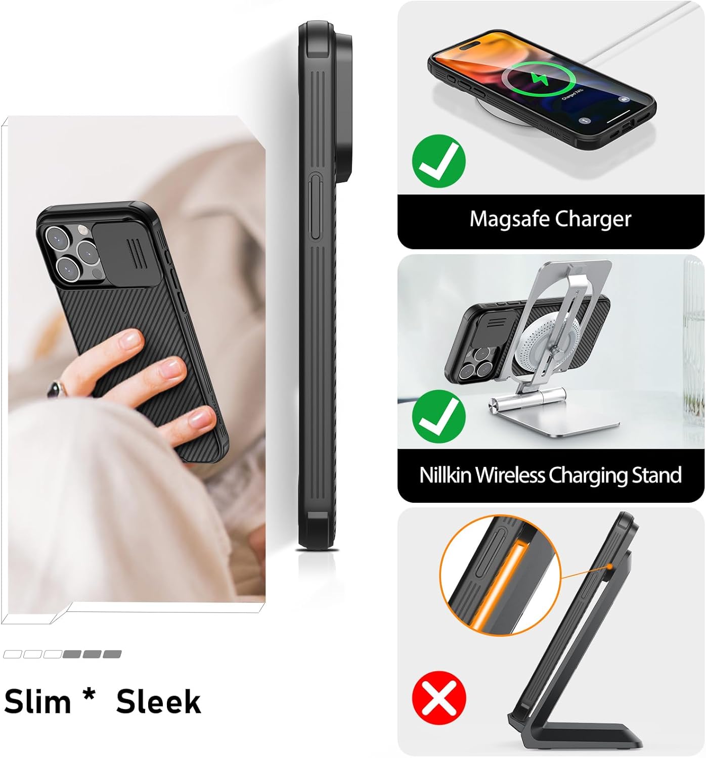 Nillkin for iPhone 15 Pro Max case, CamShield Pro 15 Pro Max Case with Slide Camera Cover, Back Cover Compatible with iPhone 15 Pro Max 5g case 6.7'' (Black)