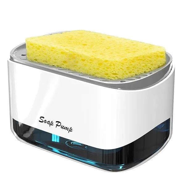 Liquid Soap Dispenser For Bathroom And Kitchen Soap Pump and Sponge Caddy| Dual-Function Dispenser with Built-In Storage - Space-Saving, Durable, and Convenient Organizer for Dishwashing Essentials