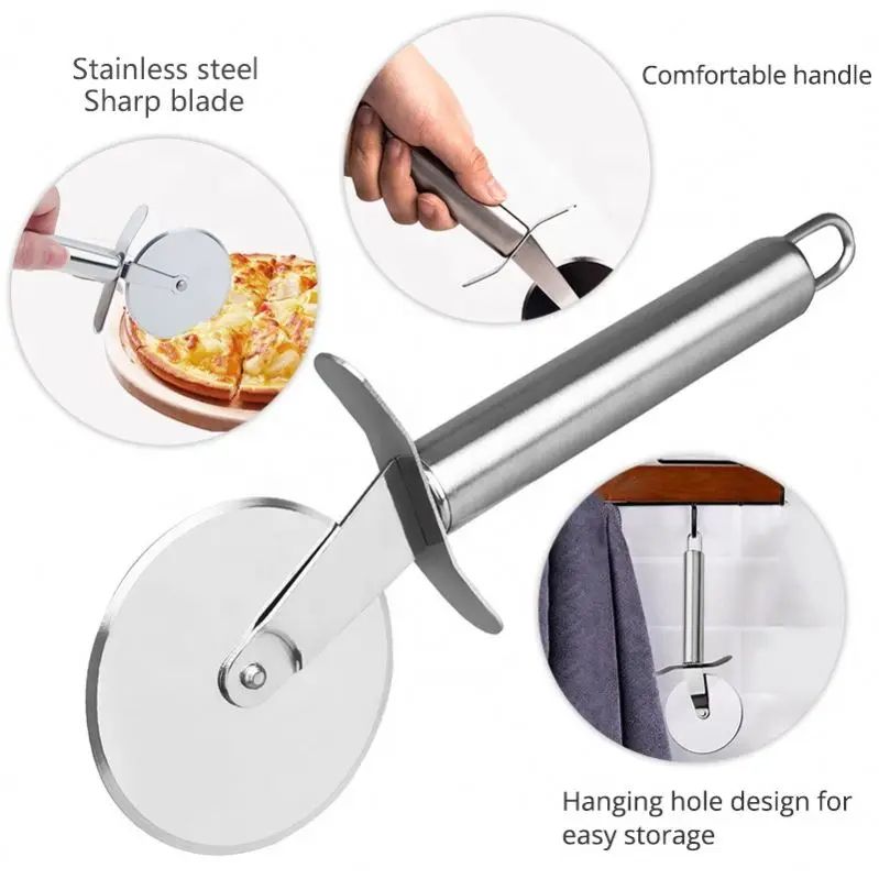 Single Wheel Stainless Steel Pizza Knife Multifunctional Tool Cutter | Stainless Steel Pizza Cutter Round Wheel Roller | Pizza Slicer