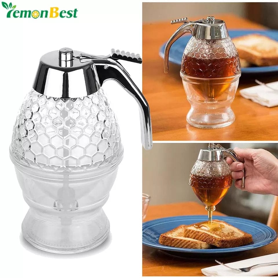 Acrylic Kitchen Honey Storage Dispenser | Honey Drain Container Anti-drip Beehoney Jar | No Drip Sugar syrup Pourer Bottle Bee Drip Kitchen Accessories