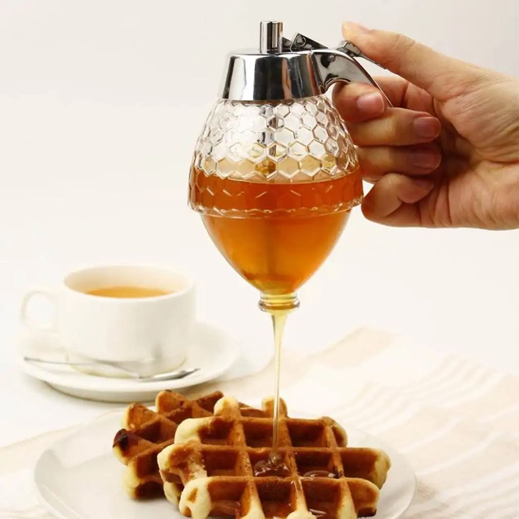 Acrylic Kitchen Honey Storage Dispenser | Honey Drain Container Anti-drip Beehoney Jar | No Drip Sugar syrup Pourer Bottle Bee Drip Kitchen Accessories