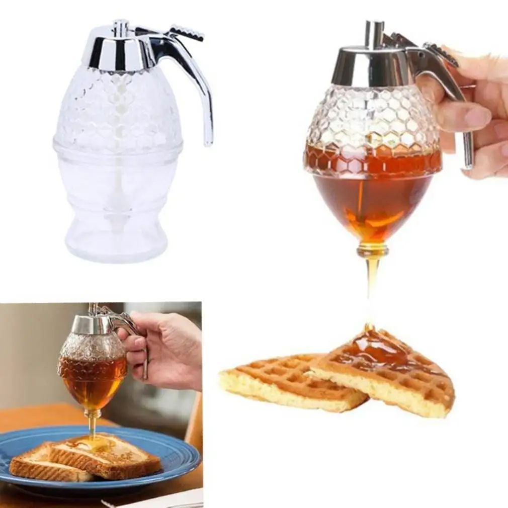 Acrylic Kitchen Honey Storage Dispenser | Honey Drain Container Anti-drip Beehoney Jar | No Drip Sugar syrup Pourer Bottle Bee Drip Kitchen Accessories