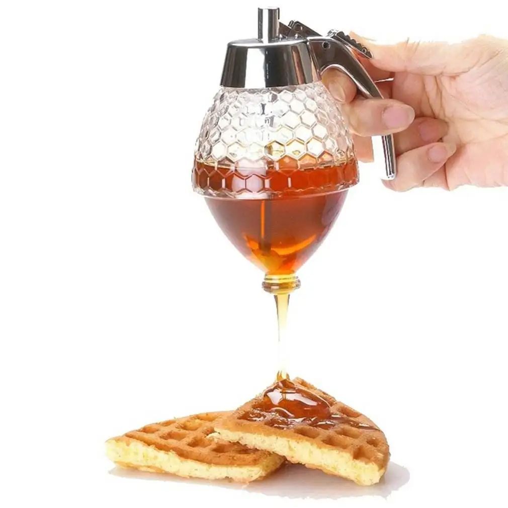 Acrylic Kitchen Honey Storage Dispenser | Honey Drain Container Anti-drip Beehoney Jar | No Drip Sugar syrup Pourer Bottle Bee Drip Kitchen Accessories