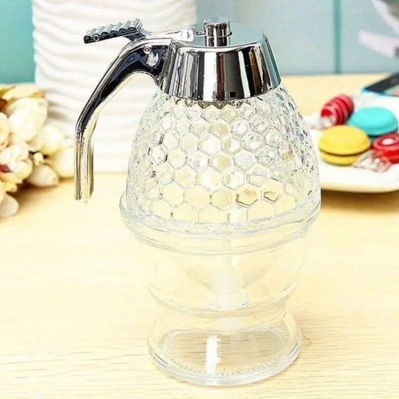 Acrylic Kitchen Honey Storage Dispenser | Honey Drain Container Anti-drip Beehoney Jar | No Drip Sugar syrup Pourer Bottle Bee Drip Kitchen Accessories