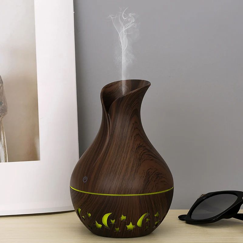 Ultrasonic Wooden Aromatherapy USB Humidifier Essential Oil Diffuser with LED Light Display Moon & Star Design