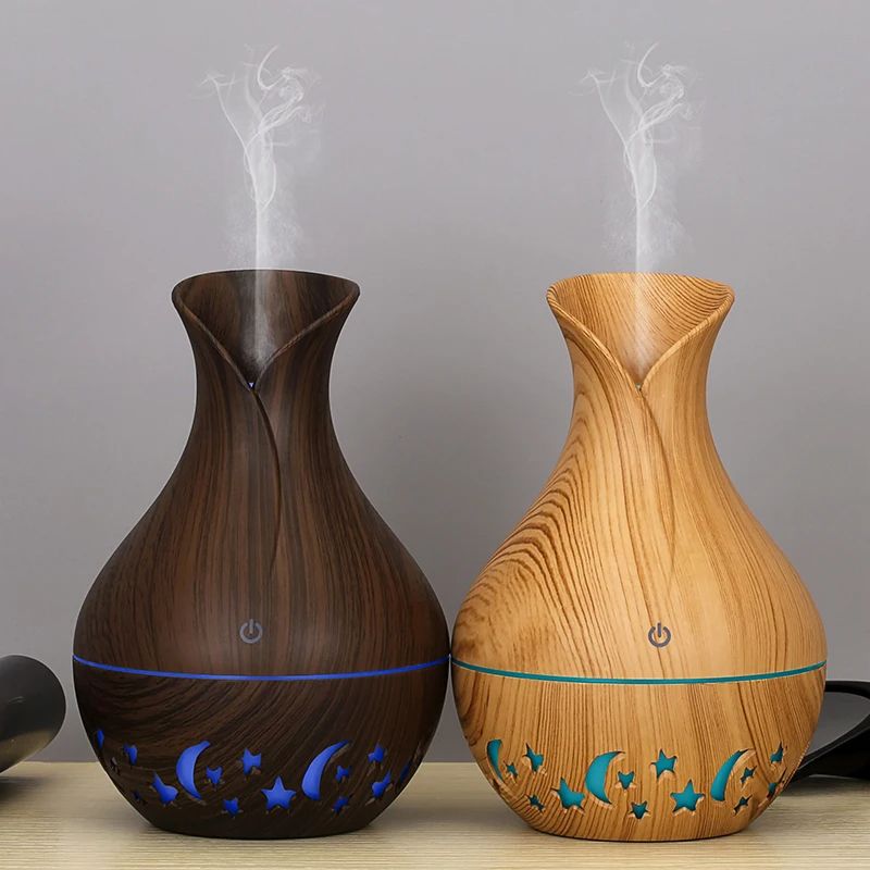 Ultrasonic Wooden Aromatherapy USB Humidifier Essential Oil Diffuser with LED Light Display Moon & Star Design