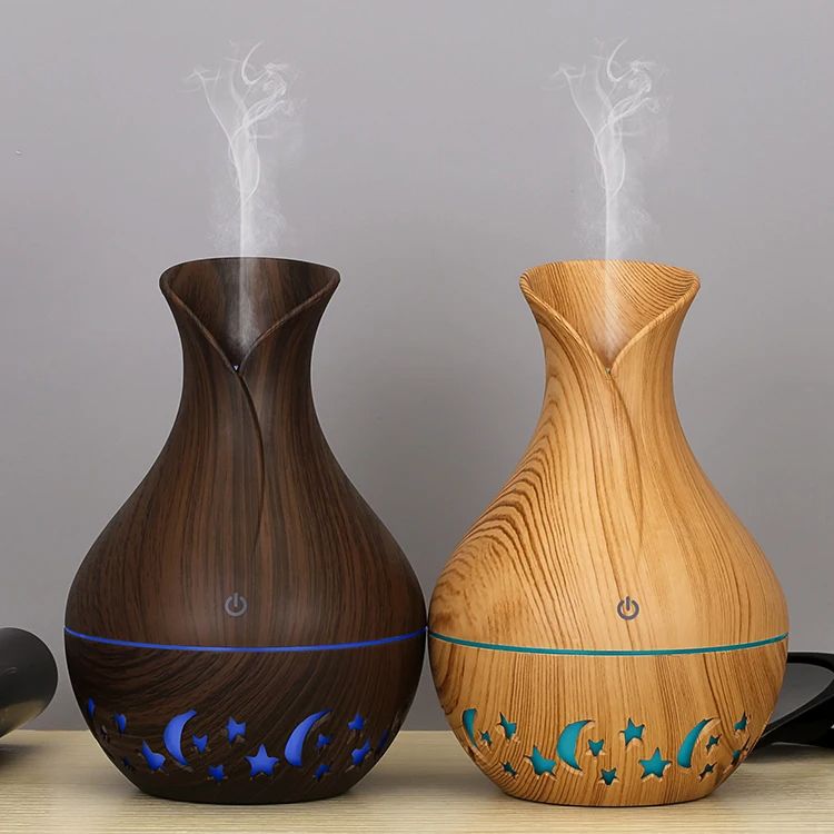 Ultrasonic Wooden Aromatherapy USB Humidifier Essential Oil Diffuser with LED Light Display Moon & Star Design