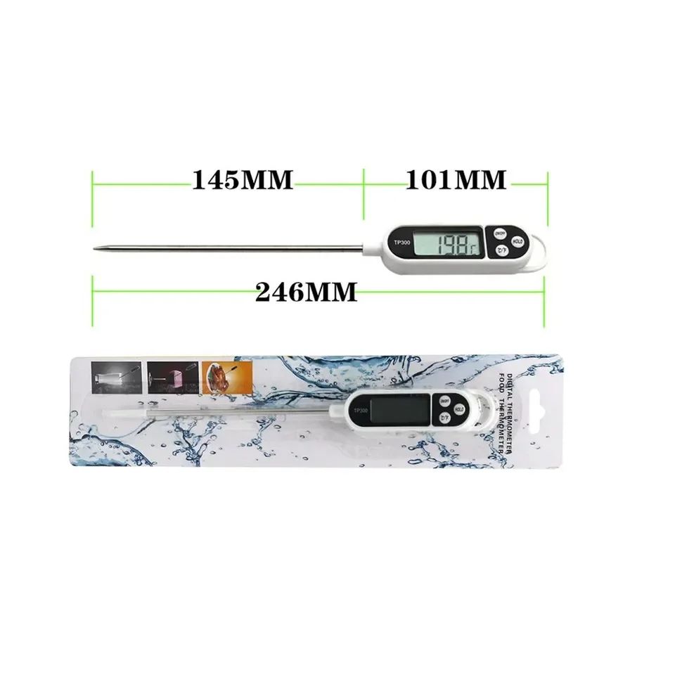 Instant-Read Digital Probe Meat Thermometer - Precise Food Temperature Gauge for Grilling, Cooking, and Baking - Stainless Steel Long Probe, Backlit Display Accurate and Fast Readings