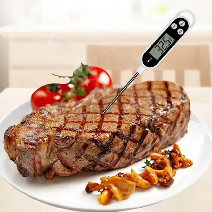 Instant-Read Digital Probe Meat Thermometer - Precise Food Temperature Gauge for Grilling, Cooking, and Baking - Stainless Steel Long Probe, Backlit Display Accurate and Fast Readings