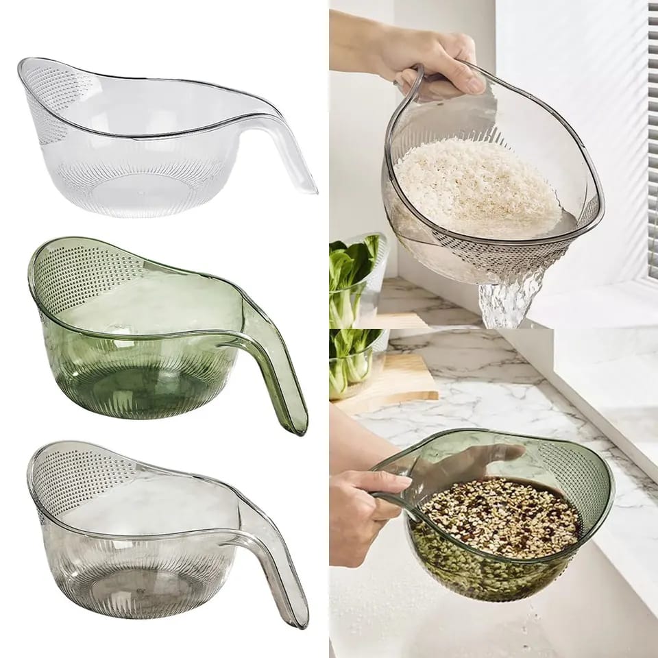 Perforated Wash Rice Colander with Handle Strainer Sieve Washing Bowl For Rice, Fruits & Vegetables.