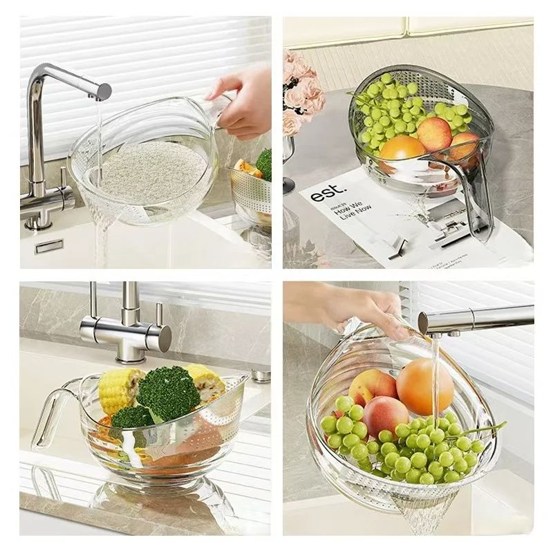 Perforated Wash Rice Colander with Handle Strainer Sieve Washing Bowl For Rice, Fruits & Vegetables.