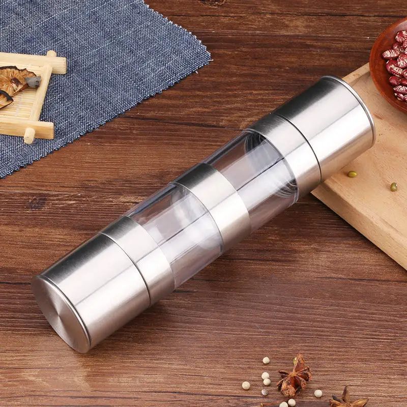 Stainless Steel Double-Layer Manual Grinding Salt & Pepper Grinder with adjustable Coarse Levels, Salt Shaker, Black Pepper Grinder, Salt Container, Spice Grinder