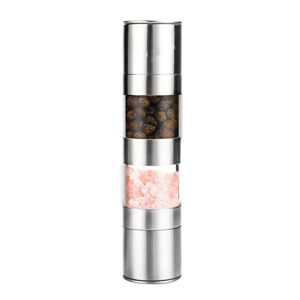 Stainless Steel Double-Layer Manual Grinding Salt & Pepper Grinder with adjustable Coarse Levels, Salt Shaker, Black Pepper Grinder, Salt Container, Spice Grinder