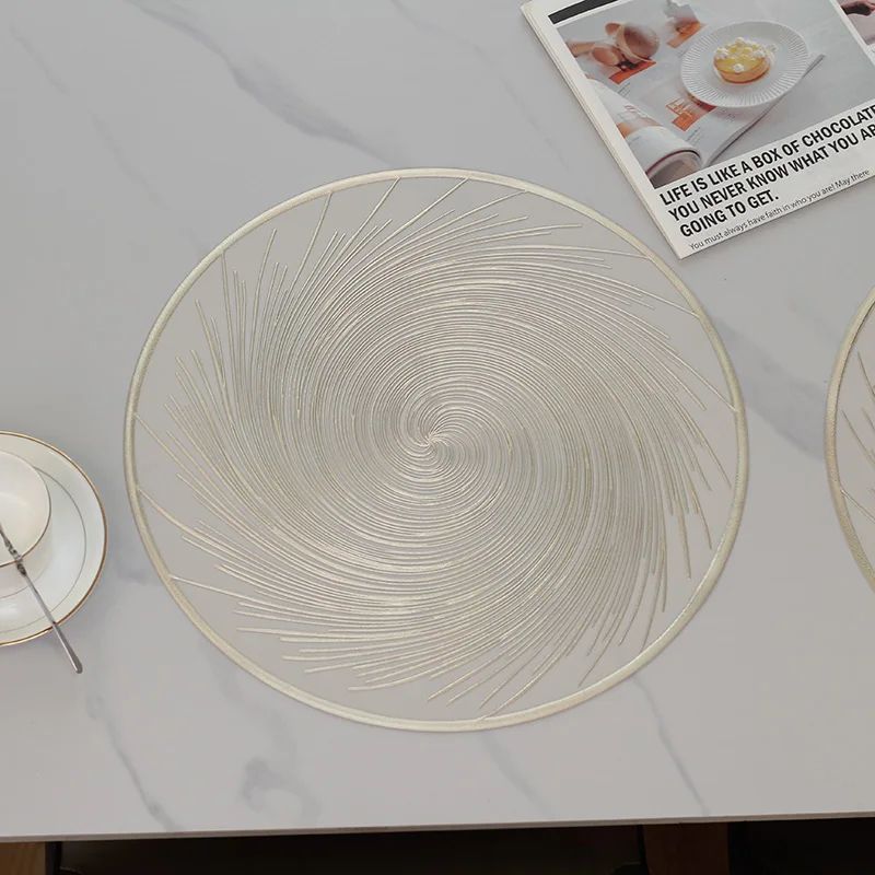 6pcs Modern Luxury PVC Table Placemats - Oil-Proof, Waterproof, Non-Slip, Heat-Resistant Dining Table Decoration Spiral Design Non Woven Round Table Mats