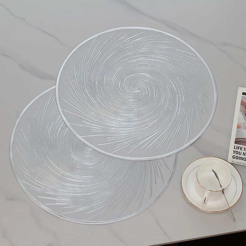 6pcs Modern Luxury PVC Table Placemats - Oil-Proof, Waterproof, Non-Slip, Heat-Resistant Dining Table Decoration Spiral Design Non Woven Round Table Mats