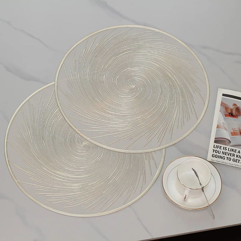 6pcs Modern Luxury PVC Table Placemats - Oil-Proof, Waterproof, Non-Slip, Heat-Resistant Dining Table Decoration Spiral Design Non Woven Round Table Mats