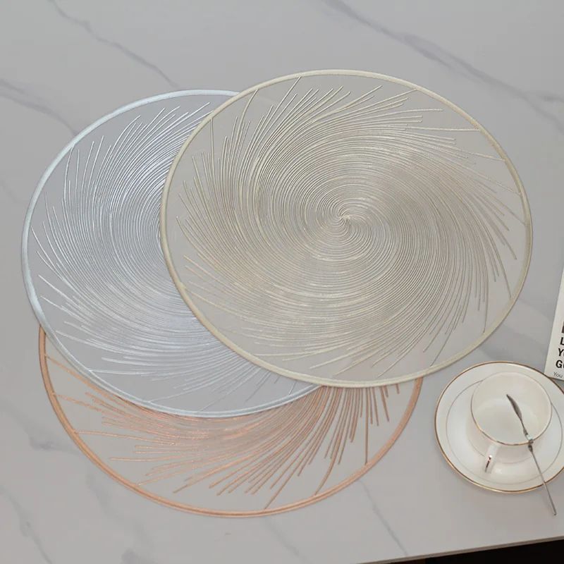 6pcs Modern Luxury PVC Table Placemats - Oil-Proof, Waterproof, Non-Slip, Heat-Resistant Dining Table Decoration Spiral Design Non Woven Round Table Mats