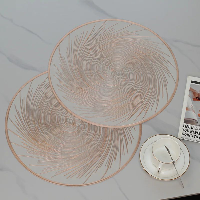 6pcs Modern Luxury PVC Table Placemats - Oil-Proof, Waterproof, Non-Slip, Heat-Resistant Dining Table Decoration Spiral Design Non Woven Round Table Mats