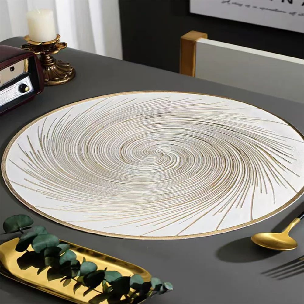 6pcs Modern Luxury PVC Table Placemats - Oil-Proof, Waterproof, Non-Slip, Heat-Resistant Dining Table Decoration Spiral Design Non Woven Round Table Mats