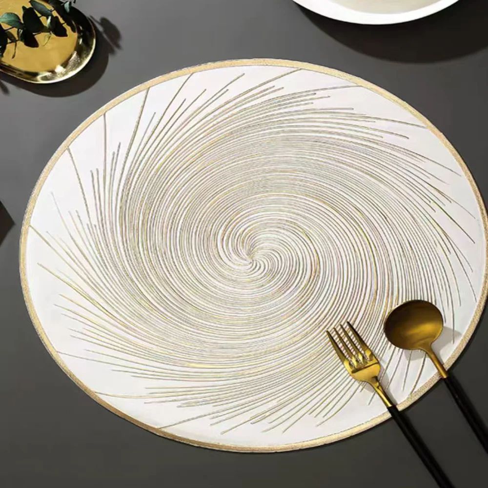 6pcs Modern Luxury PVC Table Placemats - Oil-Proof, Waterproof, Non-Slip, Heat-Resistant Dining Table Decoration Spiral Design Non Woven Round Table Mats