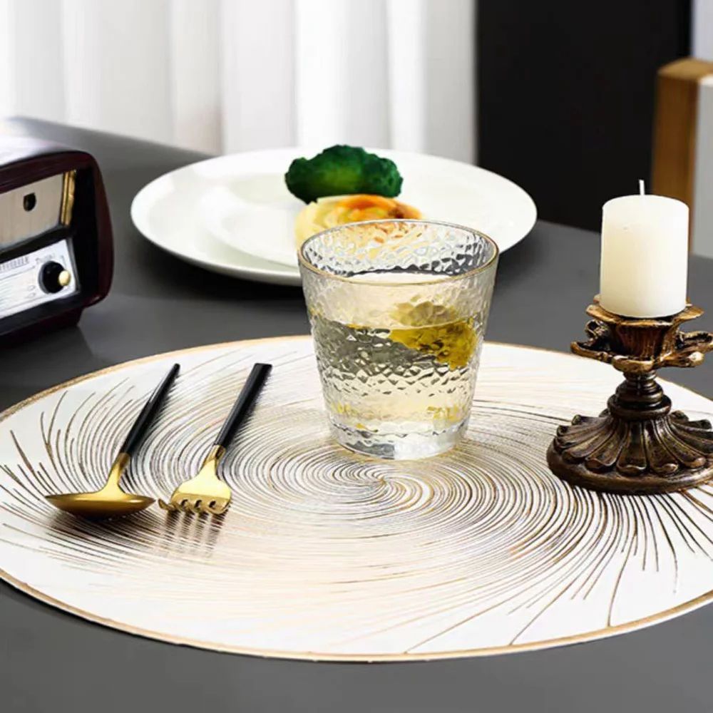 6pcs Modern Luxury PVC Table Placemats - Oil-Proof, Waterproof, Non-Slip, Heat-Resistant Dining Table Decoration Spiral Design Non Woven Round Table Mats