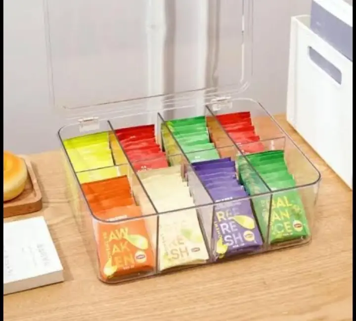 Acrylic Multifunctional 8 Compartment Clear Tea Bag Organiser – Clear, Stylish Storage for Tea Bags and Accessories