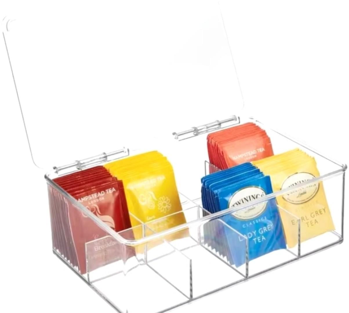 Acrylic Multifunctional 8 Compartment Clear Tea Bag Organiser – Clear, Stylish Storage for Tea Bags and Accessories