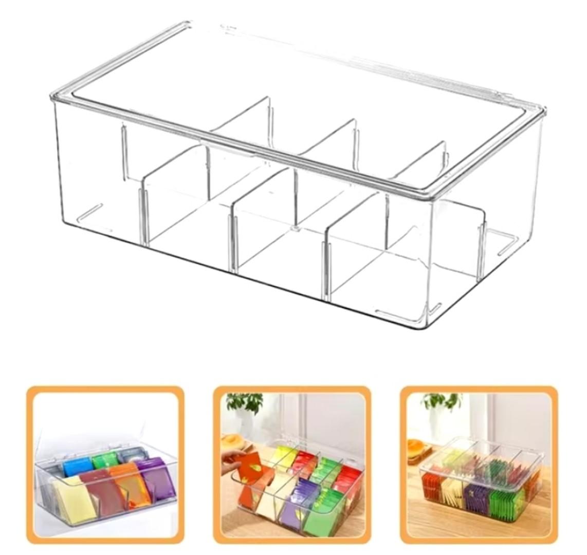 Acrylic Multifunctional 8 Compartment Clear Tea Bag Organiser – Clear, Stylish Storage for Tea Bags and Accessories