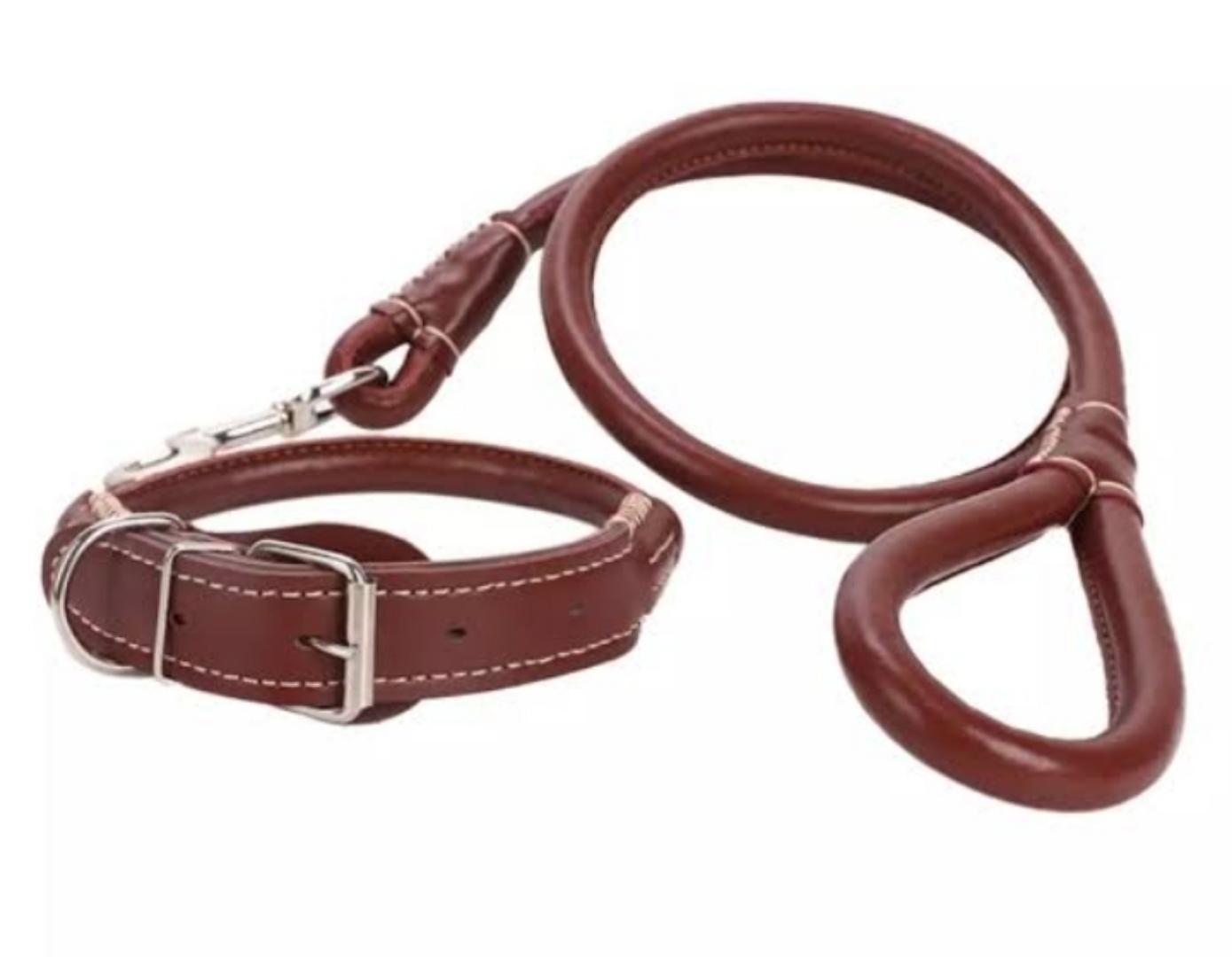 Complete set Easy grip rolled up PU leather dog collar and leash Set Pet High Quality Dog Harness And Leash e Layer