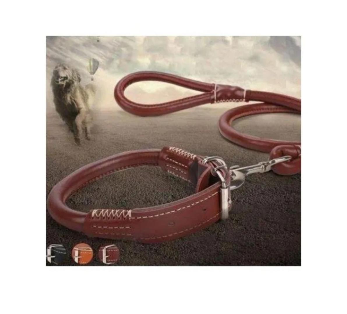 Complete set Easy grip rolled up PU leather dog collar and leash Set Pet High Quality Dog Harness And Leash e Layer