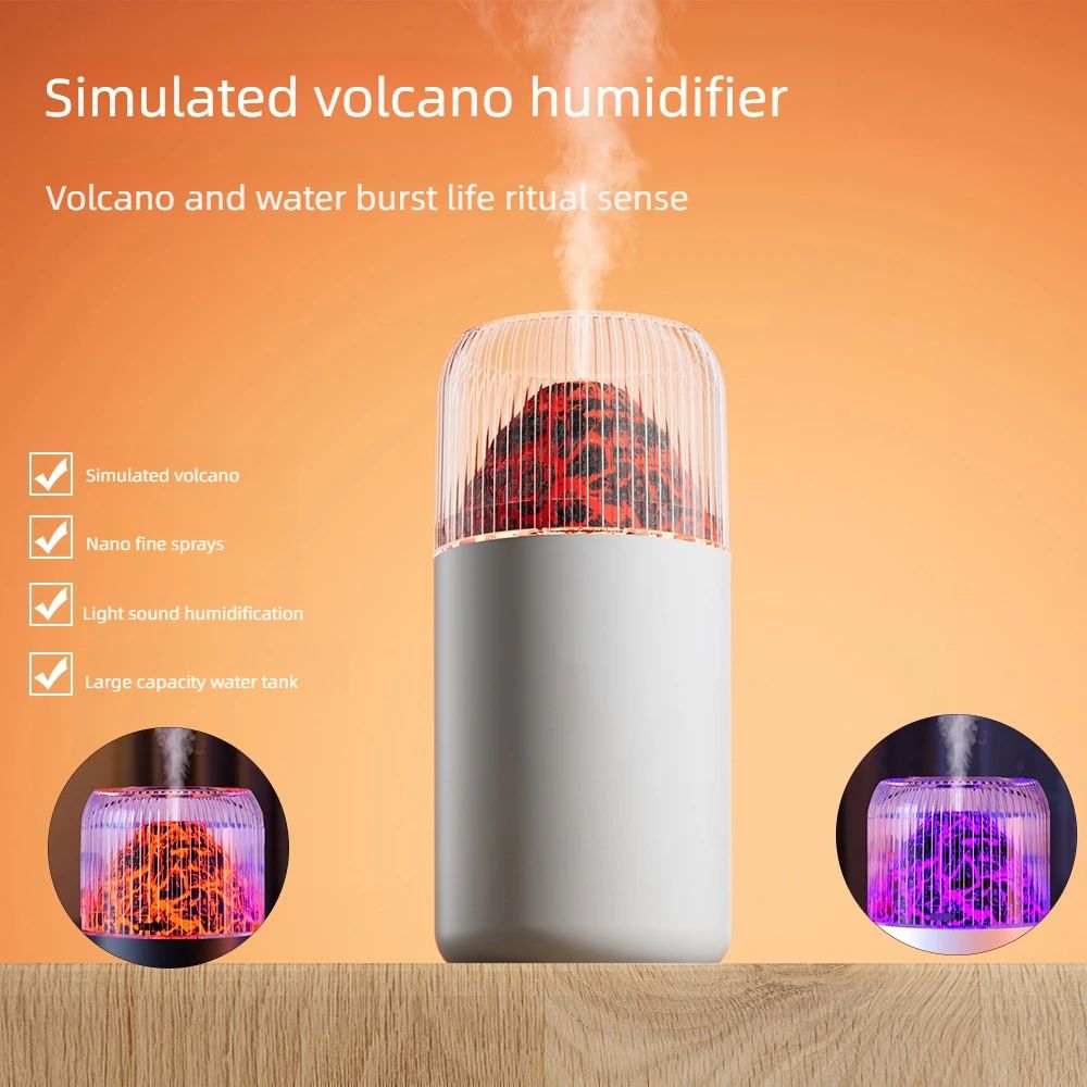 USB Volcano Humidifier with Color-Changing LED Light | Stylish and Relaxing Home Air Freshener