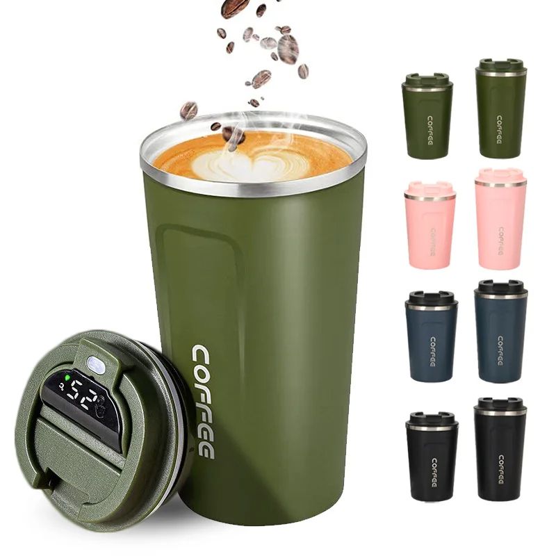 500ml Insulated Coffee Thermo Mug with Smart LED Temperature Display | Stylish and Leak-Proof Travel Mug Travel and To go Drinkware, Water bottle, Coffee Tumbler