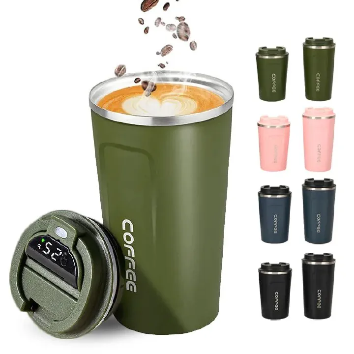 500ml Insulated Coffee Thermo Mug with Smart LED Temperature Display | Stylish and Leak-Proof Travel Mug Travel and To go Drinkware, Water bottle, Coffee Tumbler