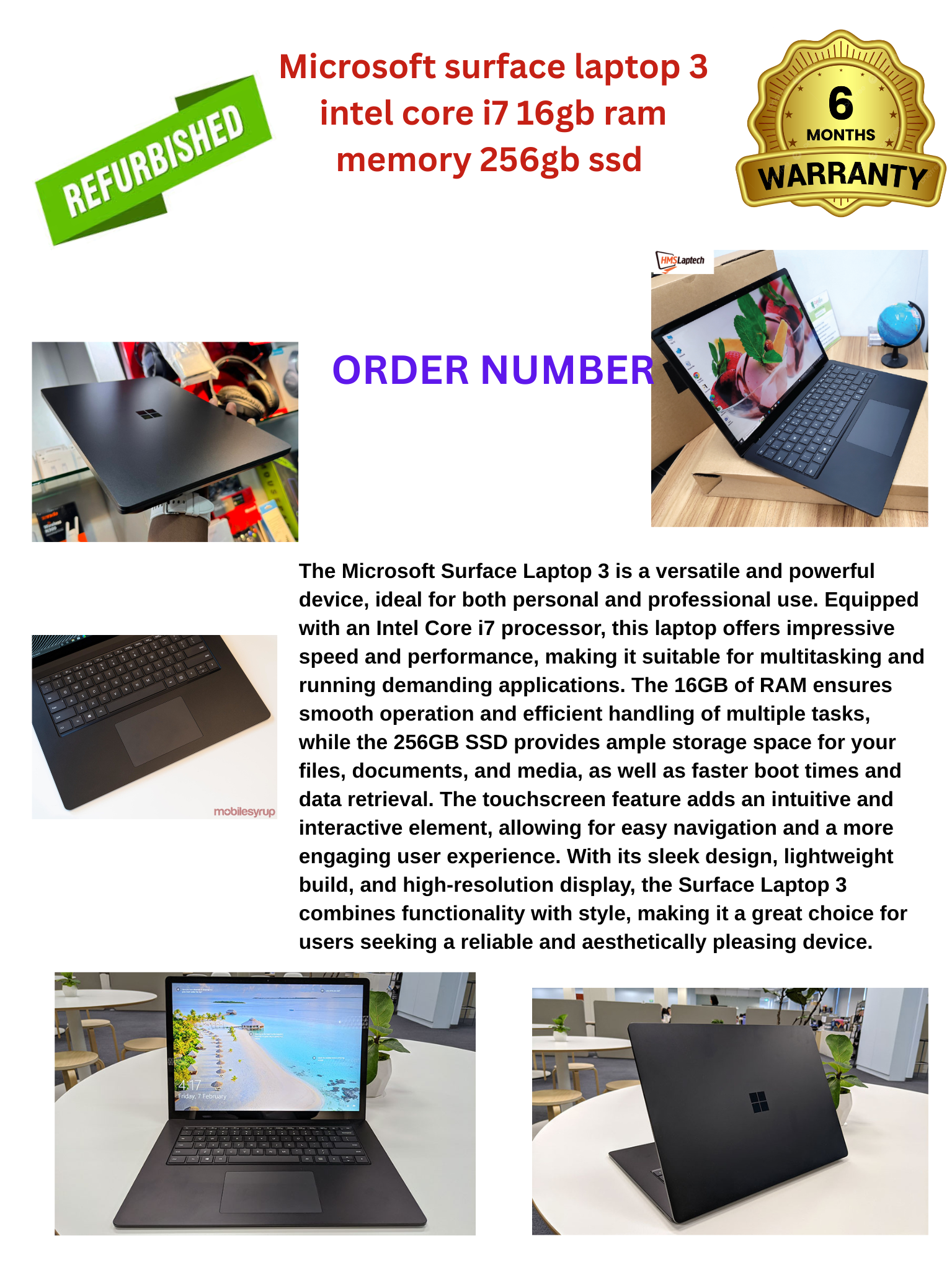 OFFER OFFER REFURBISHED BEST MICROSOFT SURFACE LAPTOP 3 INTEL CORE I7 16GB RAM MEMORY 256GB SSD 10TH GENERATION BLACK COLOR