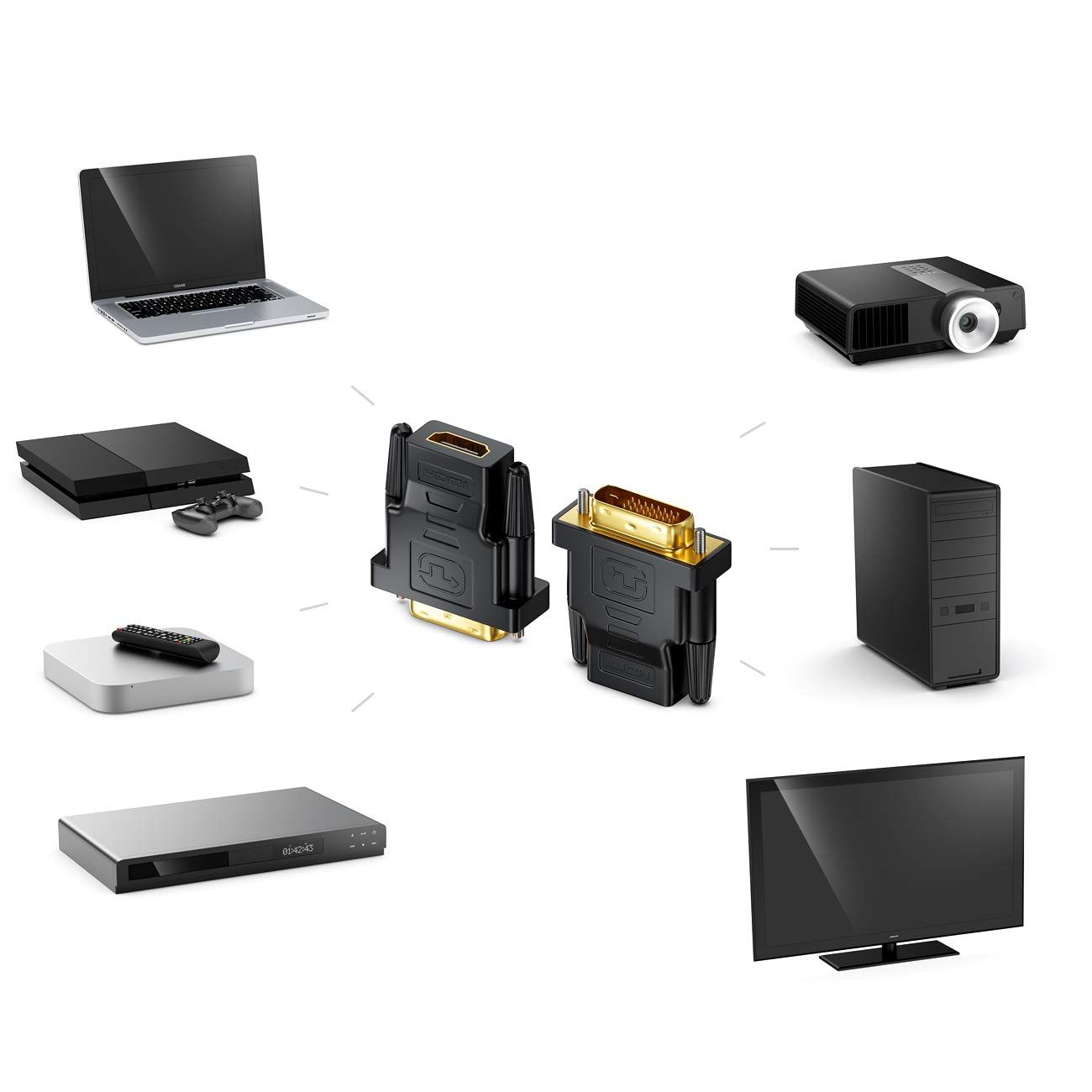 DVI-I (24+5) Pin Male to HDMI Female Adapter Connector Gold Plated Stylish - Black | DVI to HDMI Connector