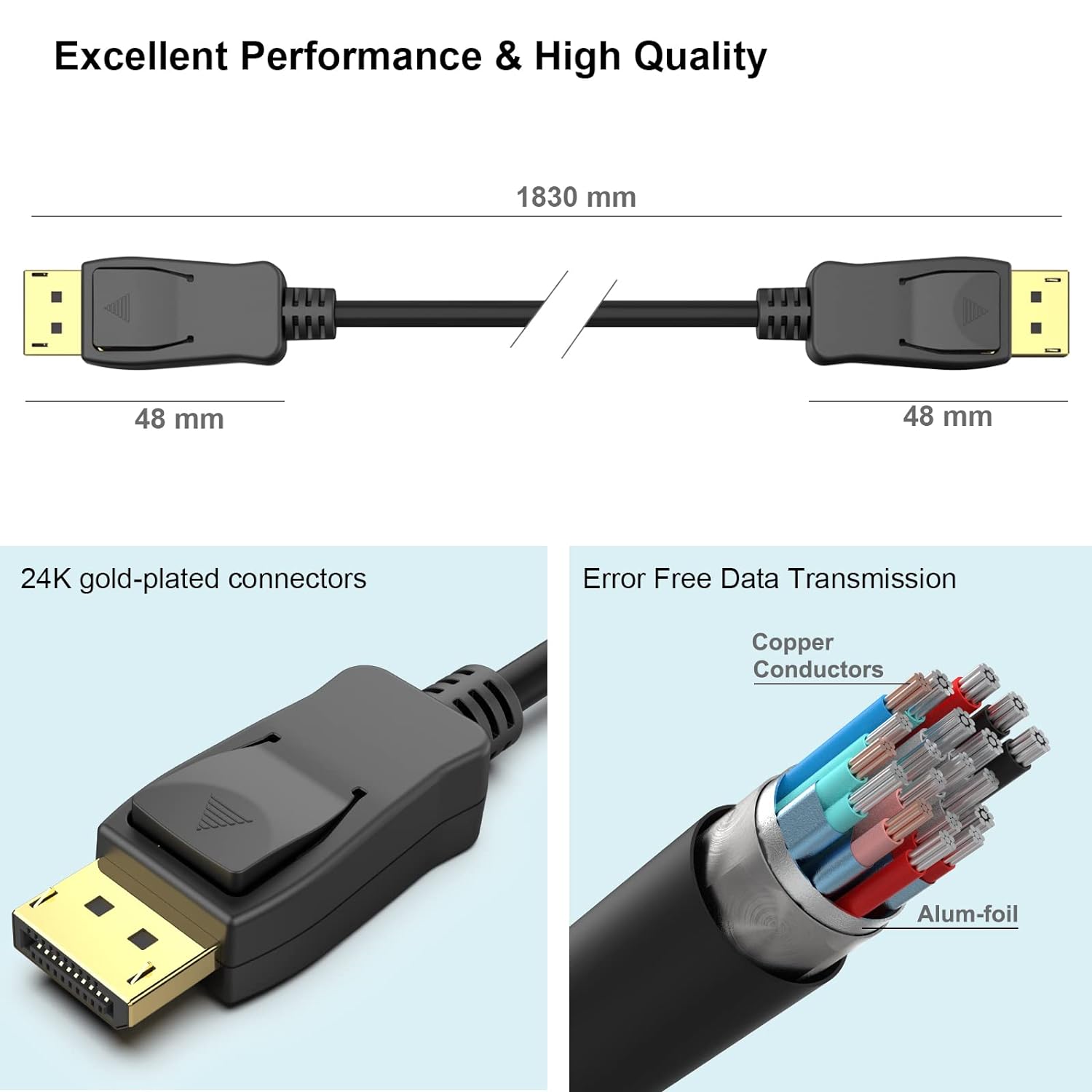 DisplayPort to DisplayPort Cable 4K 60HZ, DP Male to Male Cable Support 4K Resolution and Full 1080P HD with Video and Audio Compatible with HDTV, Projectors and Monitors, 1.8 Metres